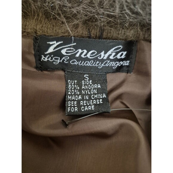 Vanesha Vintage Angora Mink Coatigan Sweater Oversized Brown Heather Sz S/M - Picture 8 of 8